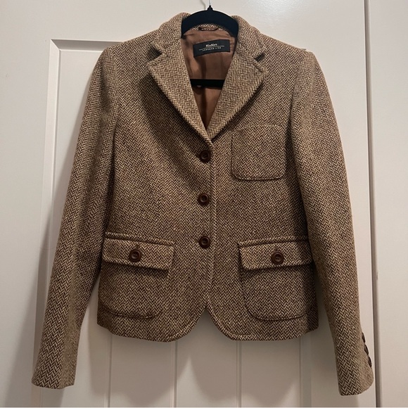 Weekend Max Mara Herringbone Wool Jacket (4) Brown - Picture 1 of 8